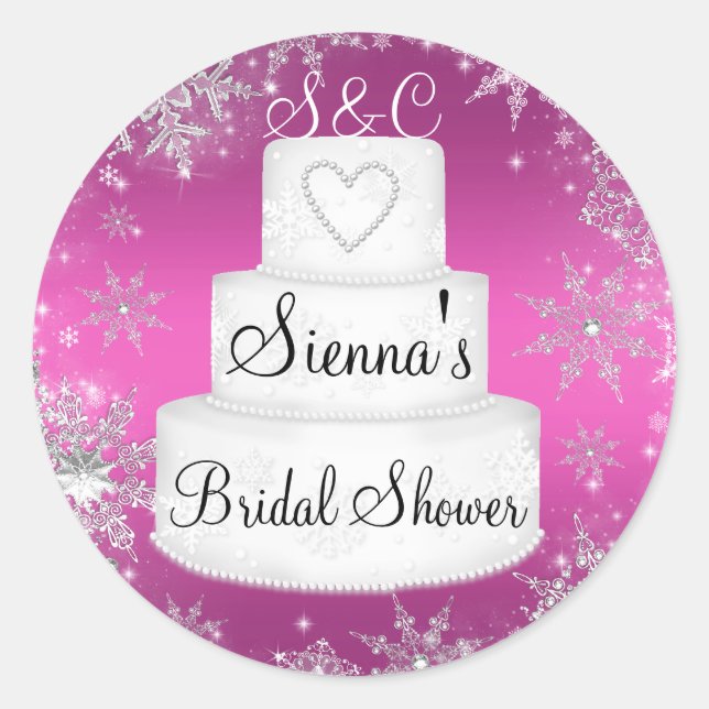 Pink Monogram Wedding Cake Bridal Shower Sticker (Front)