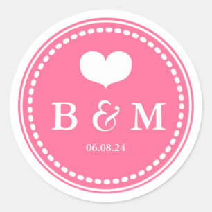Pink Monogram Wedding Envelop Seal Sticker