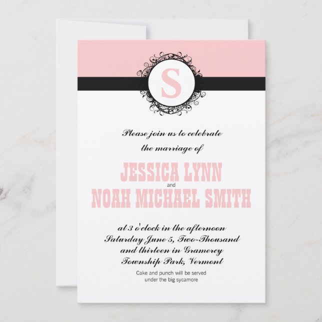 Pink Monogram Wedding Invite or any colour (Front)