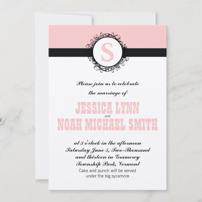 Pink Monogram Wedding Invite or any colour (Front)