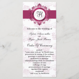 pink monogram Wedding program Programme