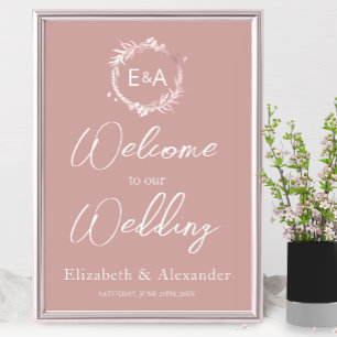 Pink Monogram Wedding Welcome Sign Foam Boar