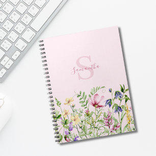 Pink Monogram Wildflower Personalised Floral Notebook