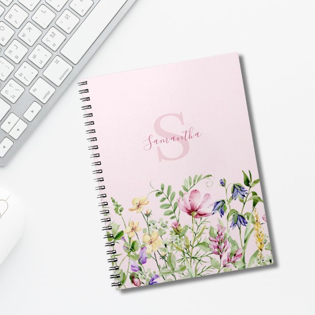 Pink Monogram Wildflower Personalised Floral Notebook (Creator Uploaded)