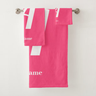 Pink Monogram with Name Bath Towel Set