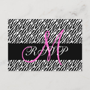 Pink Monogram Zebra Print Wedding RSVP Card