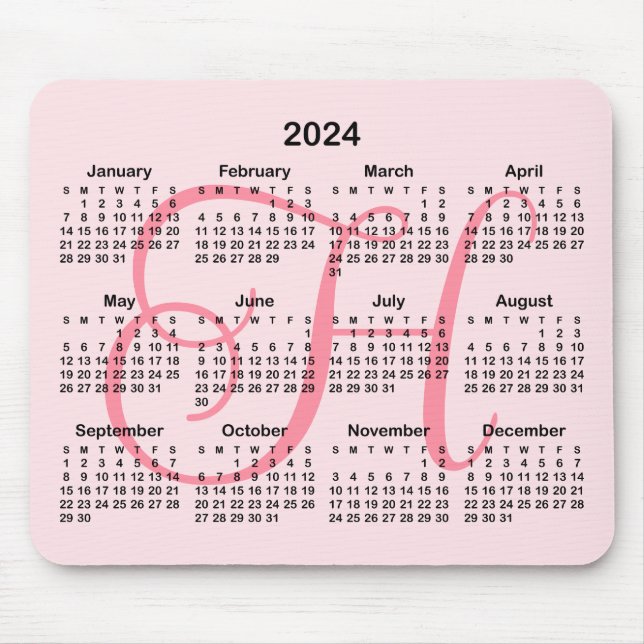 Pink Monogrammed 2024 Calendar Mouse Mat (Front)