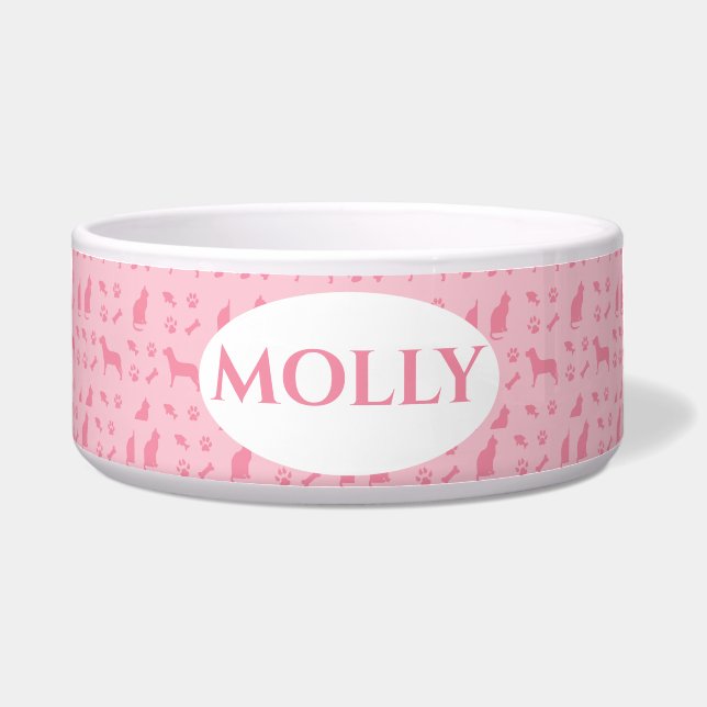 Pink Monogrammed Cat and Dog Food Bowl (Front)