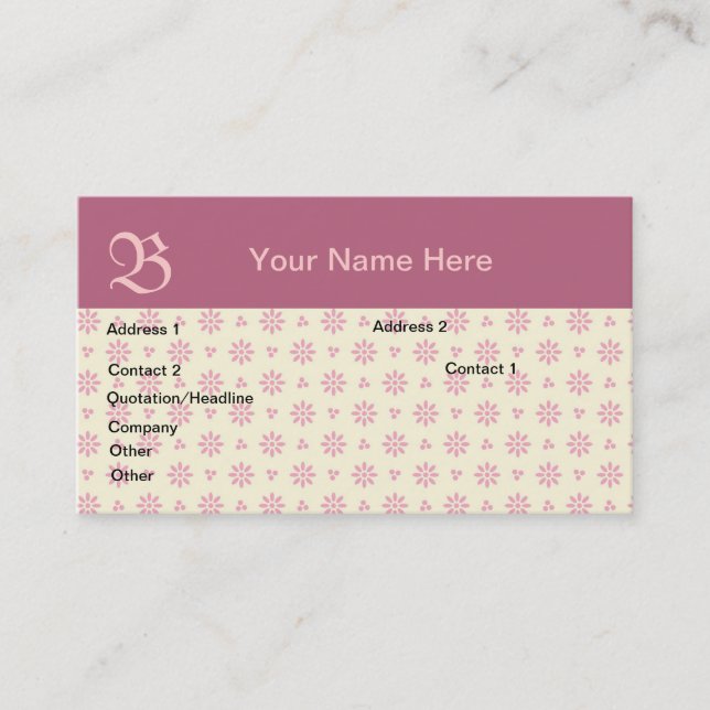 Pink Monogrammed Eyelet Business Card (Front)