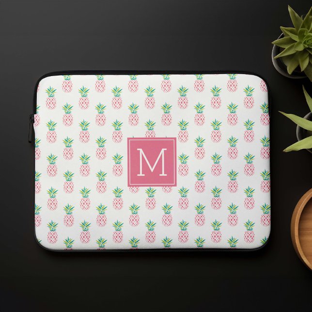 Pink Monogrammed Pineapples Pattern Laptop Sleeve (Creator Uploaded)
