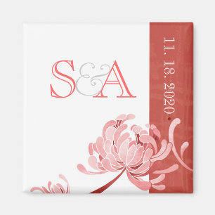 Pink Monotone Floral Wedding Save the Date Magnet