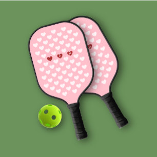 Pink Monotone Hearts Personal Monogram Pickleball Paddle