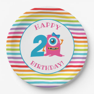 Pink Monster Birthday Party Paper Plate
