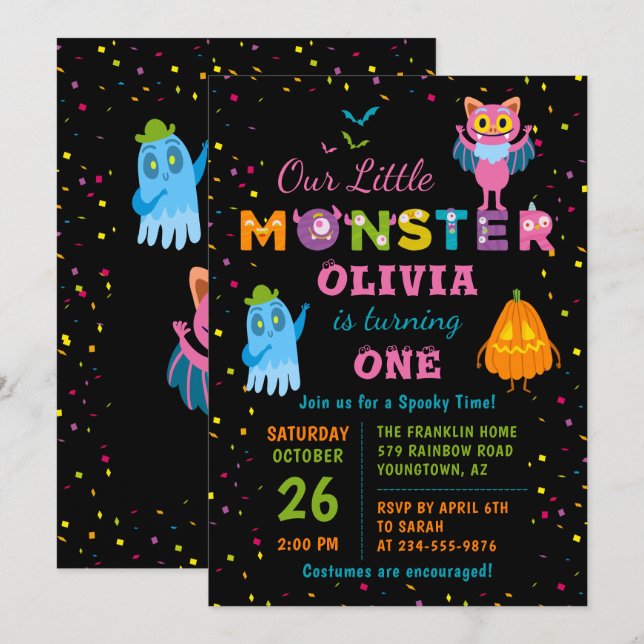 Pink Monster Halloween Costume Birthday Party Invitation (Front/Back)