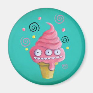 Pink Monster Ice Cream Cone Magnet
