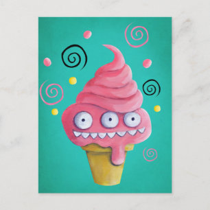 Pink Monster Ice Cream Cone Postcard
