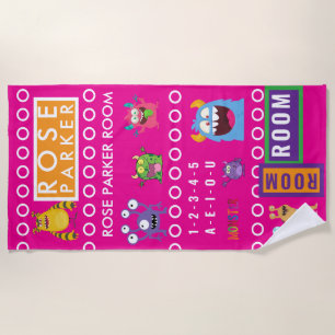 Pink Monster Kids' Rooms Child Name antistress Beach Towel