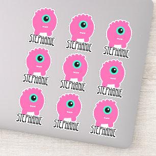 Pink Monster Monogram Name Sticker Pack