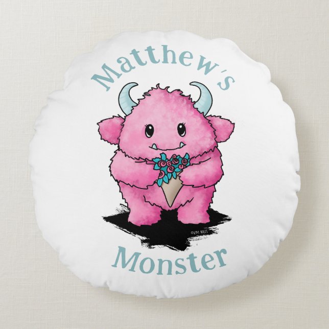 Pink Monster Round Cushion (Front)