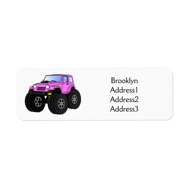 Pink monster truck cartoon illustration (Front)
