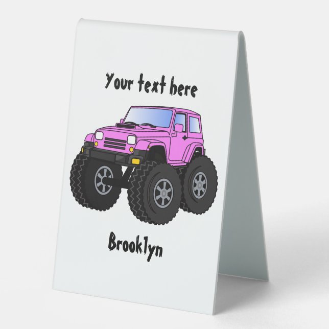 Pink monster truck cartoon illustration (Front)