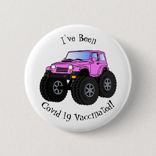 Pink monster truck cartoon illustration 6 cm round badge