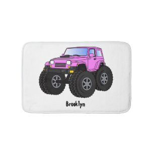 Pink monster truck cartoon illustration bath mat