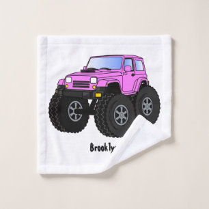 Pink monster truck cartoon illustration bath towel set