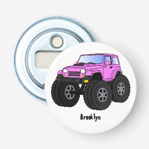 Pink monster truck cartoon illustration  bottle opener