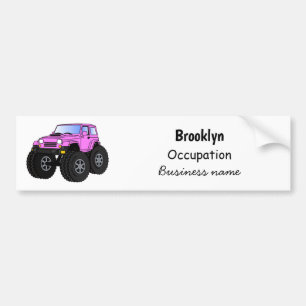 Pink monster truck cartoon illustration bumper sticker