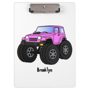 Pink monster truck cartoon illustration clipboard