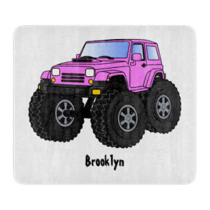Pink monster truck cartoon illustration cutting board