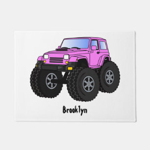Pink monster truck cartoon illustration doormat