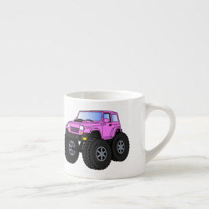 Pink monster truck cartoon illustration espresso cup