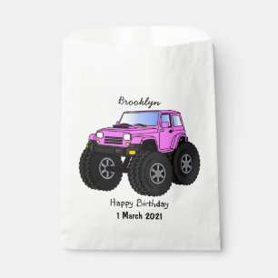 Pink monster truck cartoon illustration favour bags