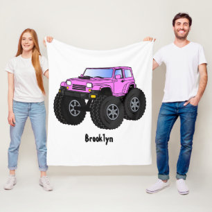 Pink monster truck cartoon illustration fleece blanket