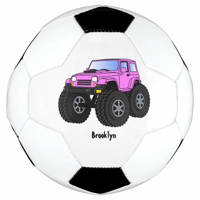 Pink monster truck cartoon illustration  football (Front)