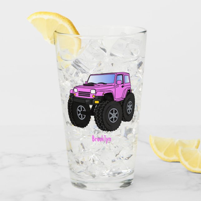 Pink monster truck cartoon illustration glass (Front Ice)