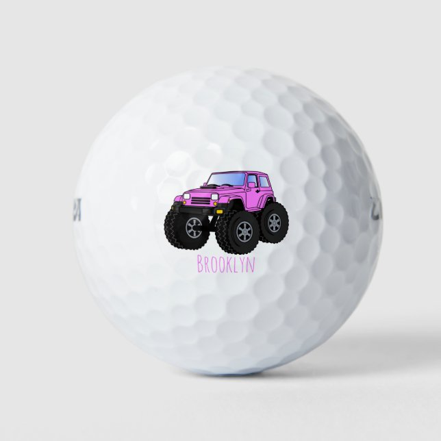 Pink monster truck cartoon illustration golf balls (Front)
