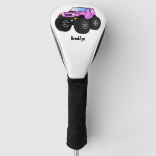 Pink monster truck cartoon illustration golf head cover