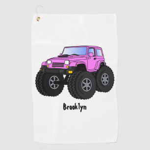 Pink monster truck cartoon illustration  golf towel