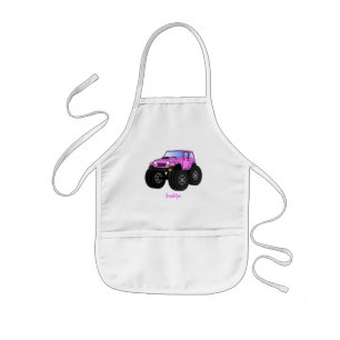 Pink monster truck cartoon illustration kids apron