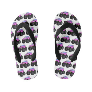 Pink monster truck cartoon illustration kid's flip flops
