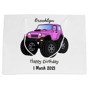 Pink monster truck cartoon illustration large gift bag