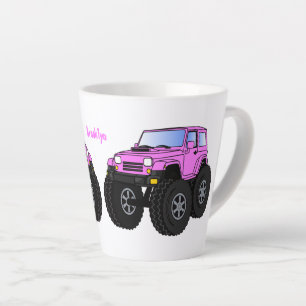 Pink monster truck cartoon illustration  latte mug