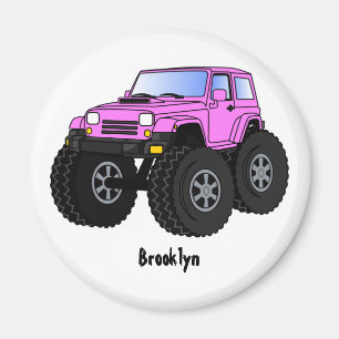 Pink monster truck cartoon illustration  magnet