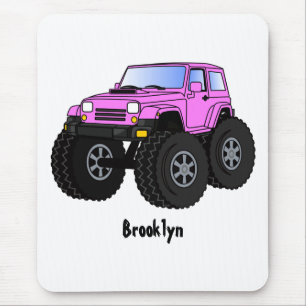 Pink monster truck cartoon illustration mouse mat