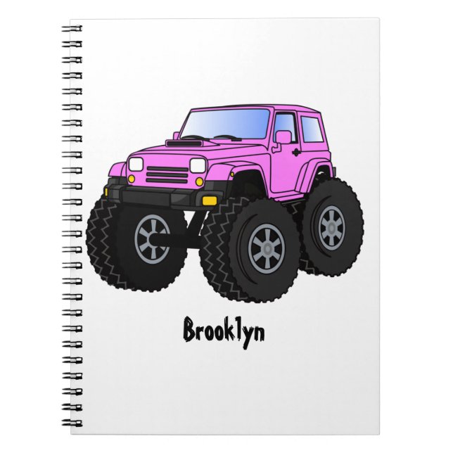 Pink monster truck cartoon illustration notebook (Front)