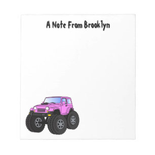 Pink monster truck cartoon illustration notepad