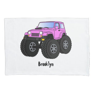 Pink monster truck cartoon illustration pillowcase